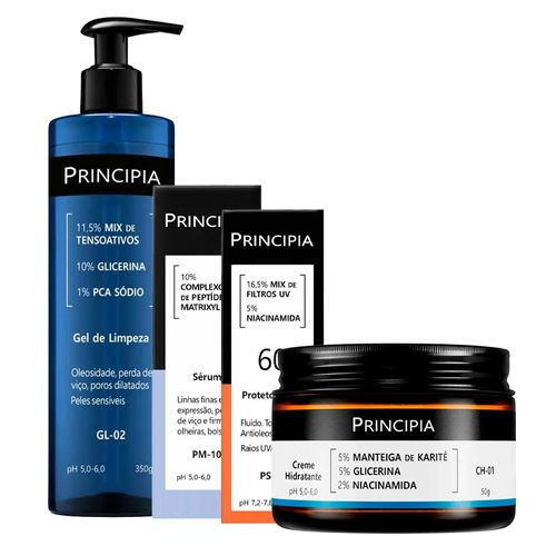 Kit-Principia-Gel-de-Limpeza-GL-02-350g--Hidratante-CH-01-50g--Serum-Pm-10-30ml--Protetor-Solar-FPS-60-PS-01-40ml