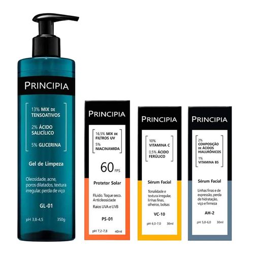 Kit-Principia-Gel-De-Limpeza-Gl-01-350g--Serum-AH-2-30ml--Serum-VC-10-30ml--Protetor-Solar-FPS-60-PS-01-40ml Kit-Principia-Gel-De-Limpeza-Gl-01-350g--Serum-AH-2-30ml--Serum-VC-10-30ml--Protetor-Solar-FPS-60-PS-01-40ml