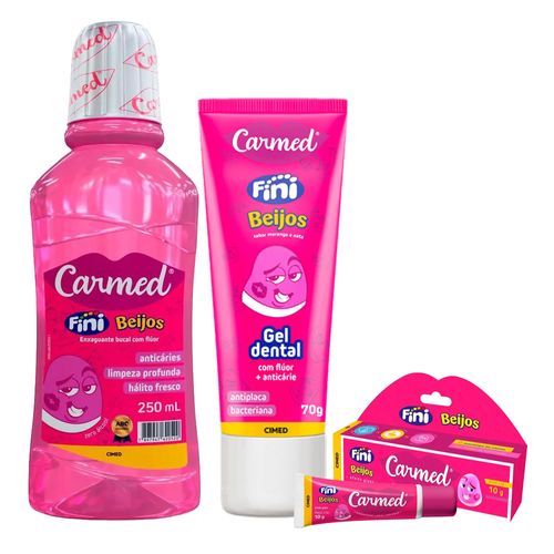 Kit-Carmed-Fini-Beijos-Gel-Dental-70g-+-Enxaguante-Bucal-250ml-+-Hidratante-Labial-10g Kit-Carmed-Fini-Beijos-Gel-Dental-70g-+-Enxaguante-Bucal-250ml-+-Hidratante-Labial-10g