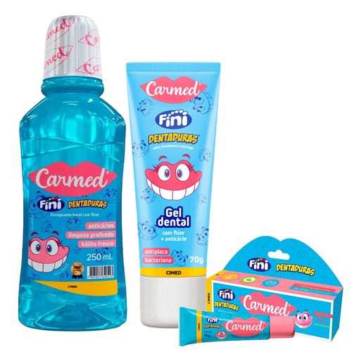 Kit-Carmed-Fini-Dentaduras-Gel-Dental-70g-+-Enxaguante-Bucal-250ml-+-Hidratante-Labial-10g Kit-Carmed-Fini-Dentaduras-Gel-Dental-70g-+-Enxaguante-Bucal-250ml-+-Hidratante-Labial-10g