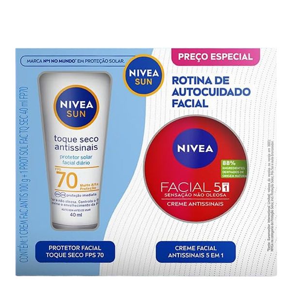 NIVEA Kit Nivea Sun Facial FPS 70 40ml + Creme Facial Antissinais 100g