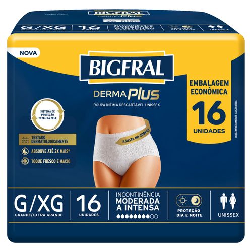 Roupa Íntima Derma Plus Bigfral - Tamanho G/XG - 16 unidades Roupa Íntima Derma Plus Bigfral - Tamanho G/XG - 16 unidades