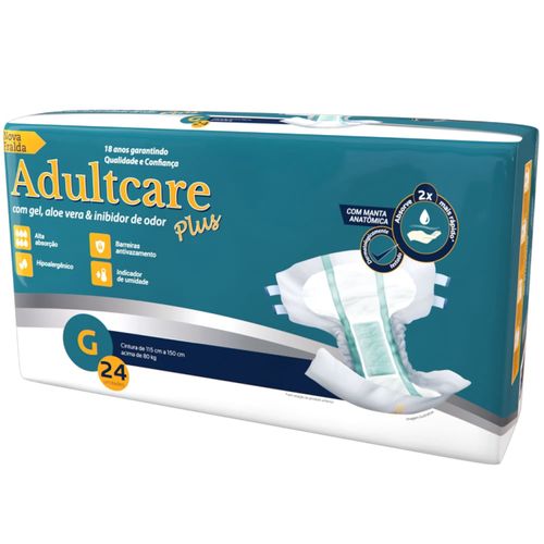 Fralda Geriátrica Adultcare Plus - Tamanho G - Com 24 Fraldas
