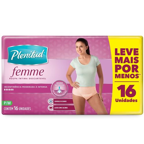 Roupa Íntima Descartável Feminina Proteção e Fresco Plenitud - 16 unidades - P/M Roupa Íntima Descartável Feminina Proteção e Fresco Plenitud - 16 unidades - P/M