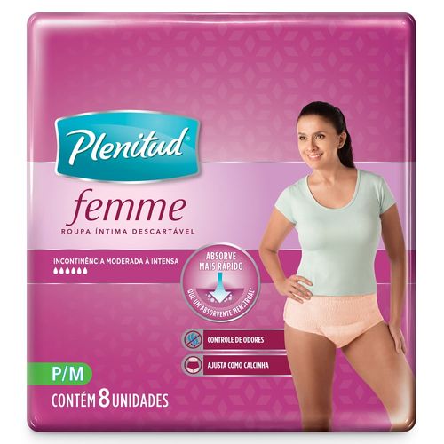 Roupa Íntima Descartável Feminina Proteção e Fresco Plenitud - 8 unidades - P/M Roupa Íntima Descartável Feminina Proteção e Fresco Plenitud - 8 unidades - P/M