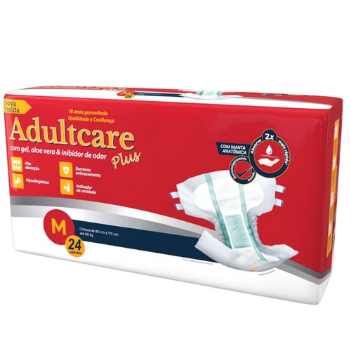 Fralda Geriátrica Adultcare Plus - Tamanho M - Com 26 Fraldas