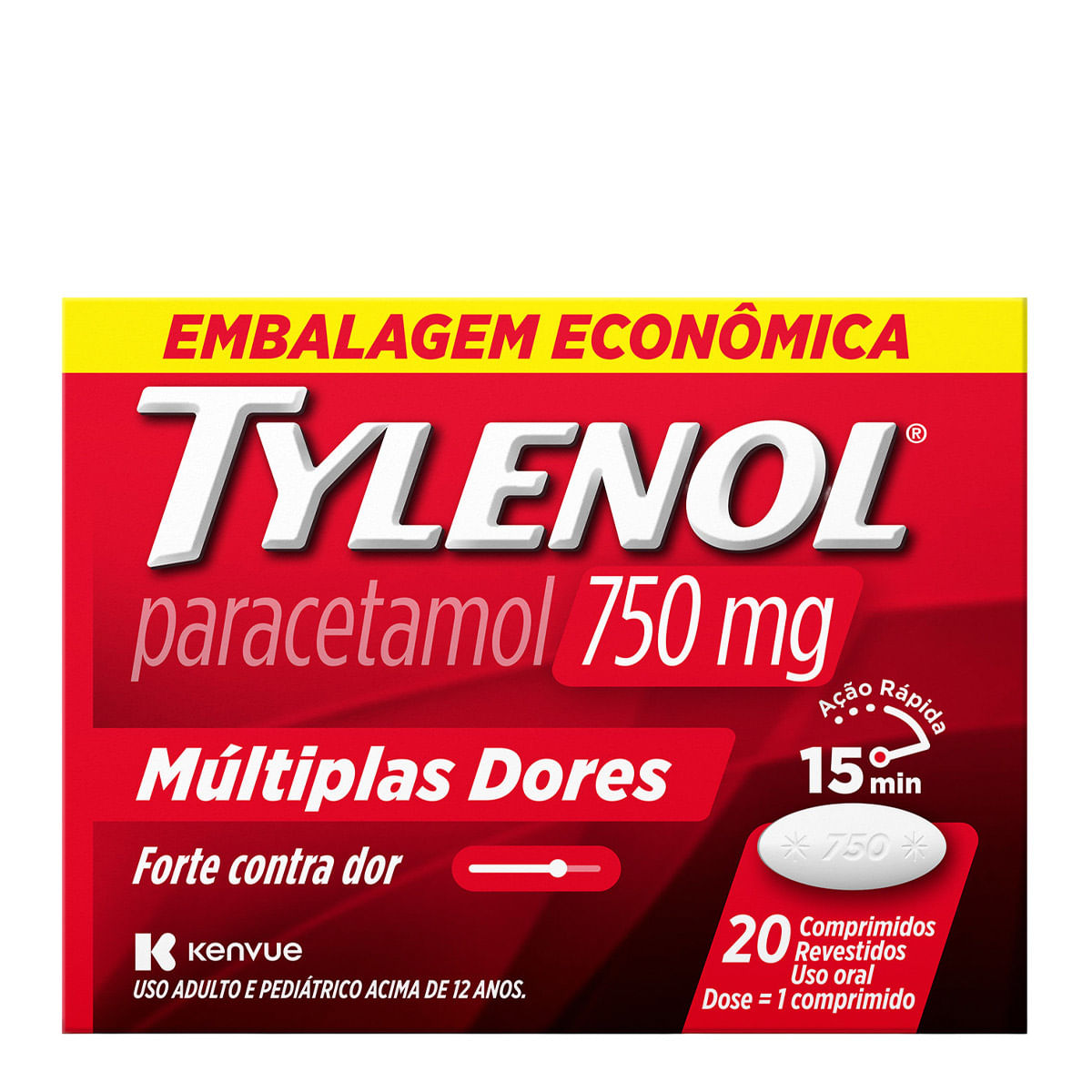 Analgésico e Antitérmico Tylenol 750mg 20 Comprimidos