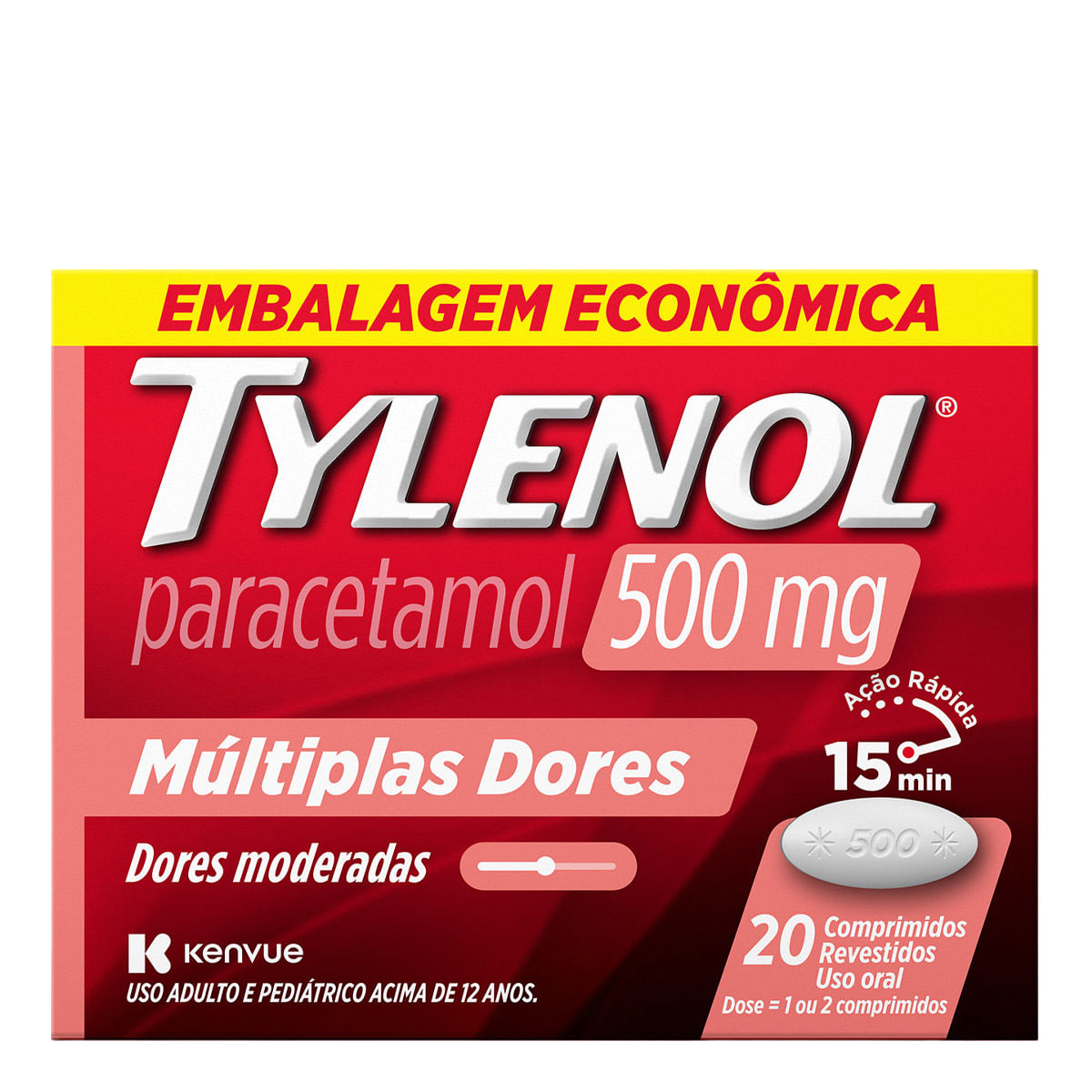 Analgésico e Antitérmico Tylenol 500mg 20 Comprimidos