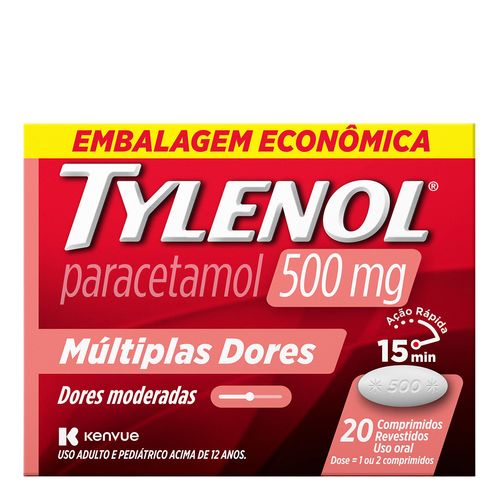 Analgésico E Antitérmico Tylenol 500Mg 20 Comprimidos