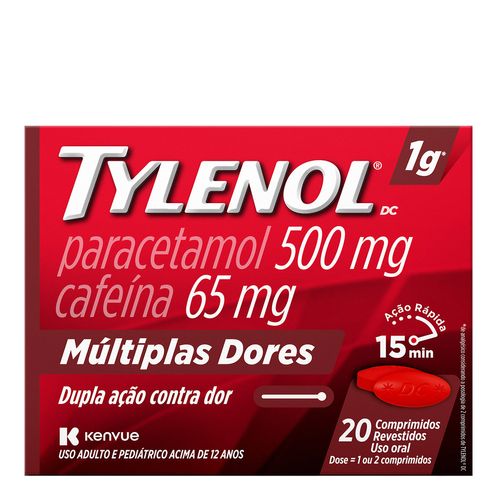 Analgésico Tylenol Dc Múltiplas Dores 500Mg + 65Mg 20 Comprimidos