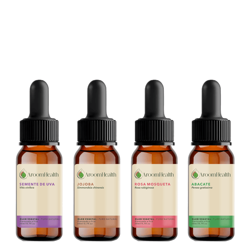 Kit de óleos vegetais – Abacate, Rosa Mosqueta Rubiginosa, Semente de Uva e Jojoba – 20 ml cada