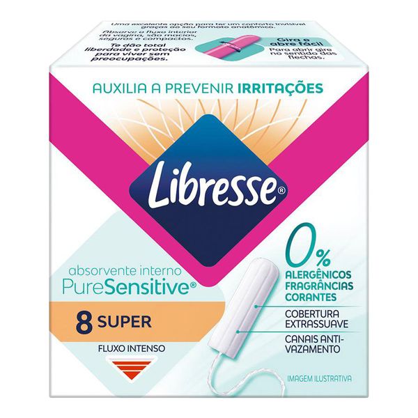 Absorvente Interno Libresse Pure Sensitive Super Extra Suave 8 Unidades