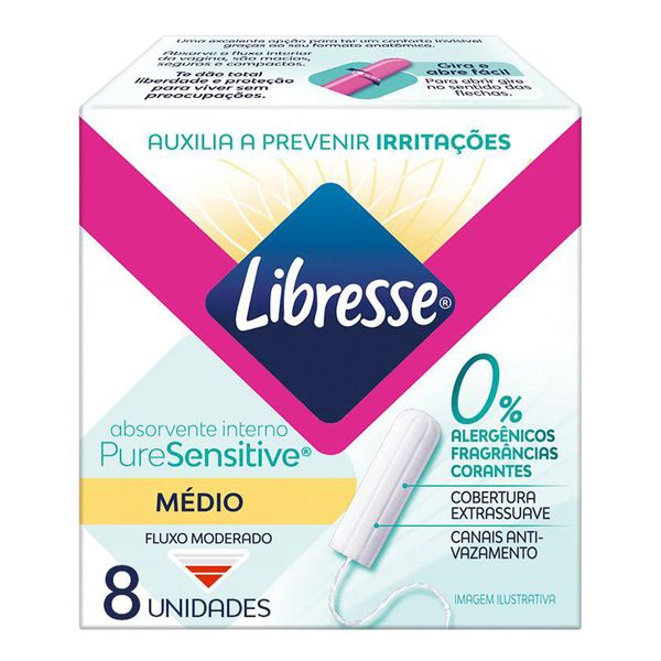 Absorvente Interno Libresse Pure Sensitive Médio Extra Suave 8 Unidades