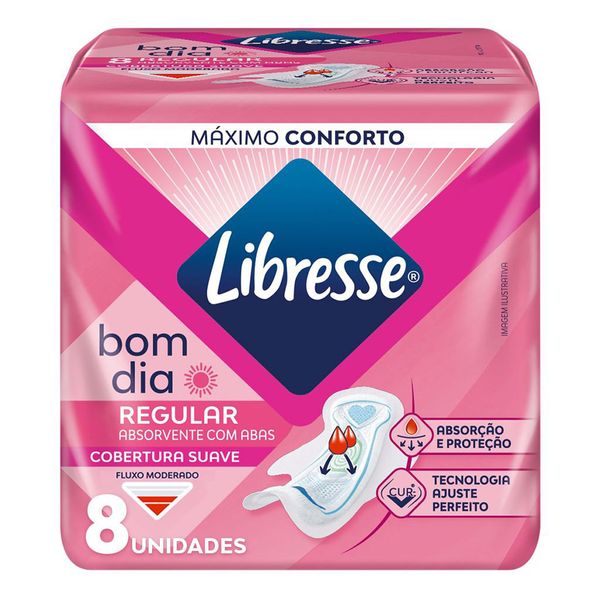 Absorvente Libresse Bom Dia Regular com Abas Suave 8 Unidades