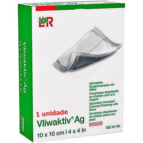 Curativo Vliwaktiv Ag Carvão Ativado/Prata 10x10cm - unidade Curativo Vliwaktiv Ag Carvão Ativado/Prata 10x10cm - unidade