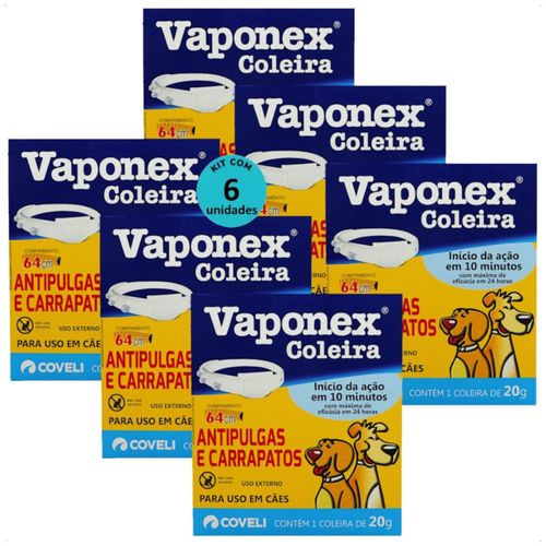 COLEIRA ANTIPULGAS E CARRAPATOS VAPONEX COVELI 64CM 20G PARA CÃES KIT COM 6 COLEIRA ANTIPULGAS E CARRAPATOS VAPONEX COVELI 64CM 20G PARA CÃES KIT COM 6