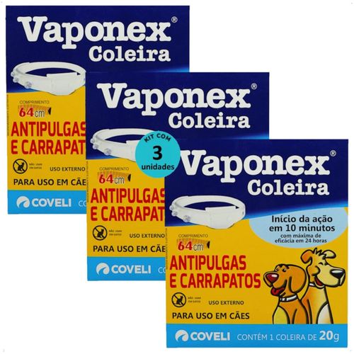 COLEIRA ANTIPULGAS E CARRAPATOS VAPONEX COVELI 64CM 20G PARA CÃES KIT COM 3 COLEIRA ANTIPULGAS E CARRAPATOS VAPONEX COVELI 64CM 20G PARA CÃES KIT COM 3