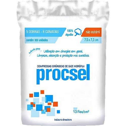 Compressa Gaze Hidrófila Procsel 13 fios 7.5X7.5cm - 500 unidades Compressa Gaze Hidrófila Procsel 13 fios 7.5X7.5cm - 500 unidades