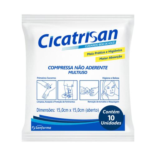 Compressa Gaze Não Aderente Estéril Cicatrisan - 10 compressas Compressa Gaze Não Aderente Estéril Cicatrisan - 10 compressas