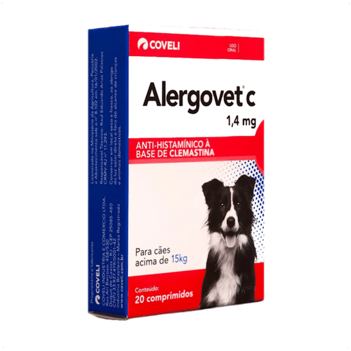 ALERGOVET C 1,4MG COM 20 COMPRIMIDOS COVELI PARA CÃES ACIMA DE 15KG
