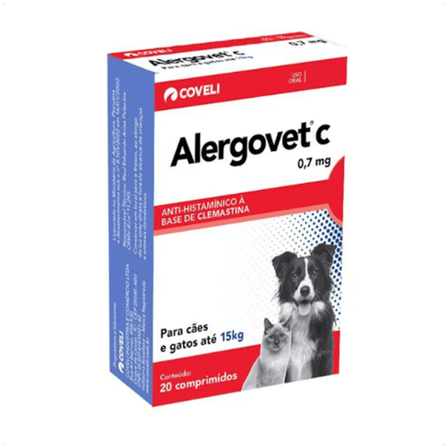 ALERGOVET C 0,7MG COM 20 COMPRIMIDOS COVELI PARA CÃES E GATOS ATÉ 15KG ALERGOVET C 0,7MG COM 20 COMPRIMIDOS COVELI PARA CÃES E GATOS ATÉ 15KG