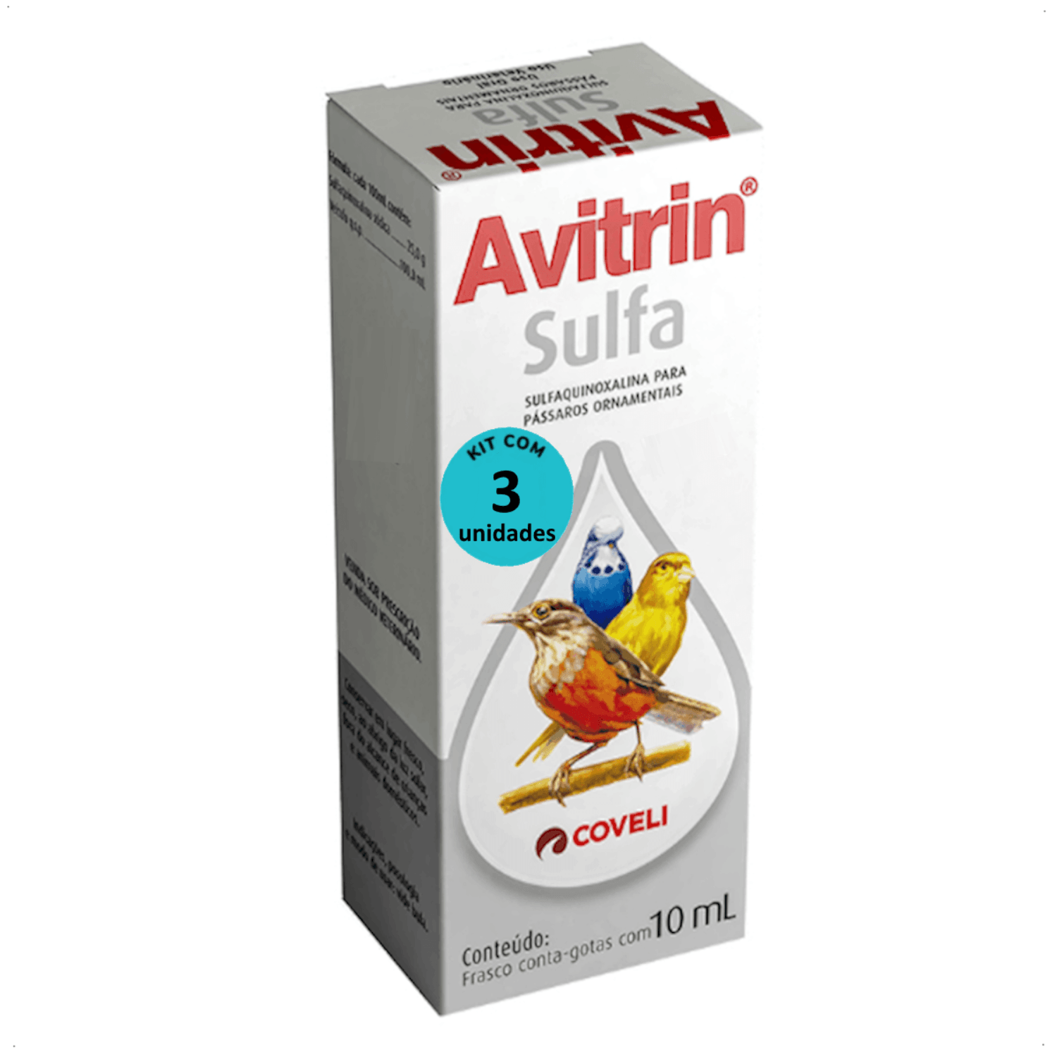 AVITRIN SULFA 10ML COVELI PARA AVES ORNAMENTAIS KIT COM 3