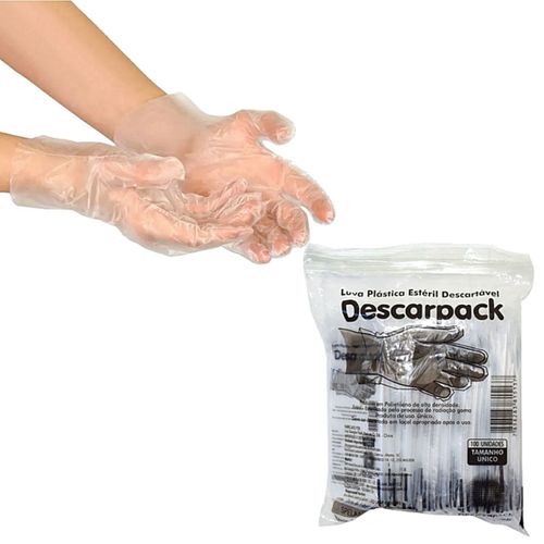 Luva Plástica Descaparck Estéril Descartável - 100 luvas