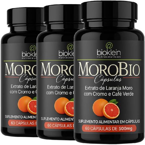 Kit 3 Morobio 500mg 60 Cápsulas Extrato de Laranja Moro com Cromo e Café Verde, Bioklein Kit 3 Morobio 500mg 60 Cápsulas Extrato de Laranja Moro com Cromo e Café Verde, Bioklein