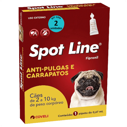 SPOT LINE ANTIPULGAS E CARRAPATOS 0,67ML PARA CÃES DE 2 A 10KG COVELI KIT COM 2