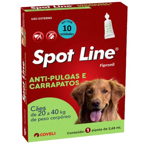 SPOT LINE ANTIPULGAS E CARRAPATOS 2,68ML PARA CÃES DE 20 A 40KG COVELI KIT COM 10