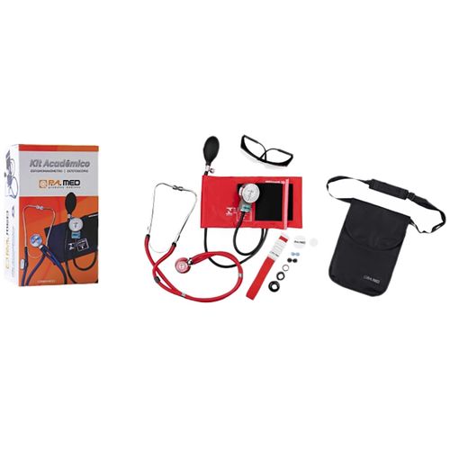 Kit Acadêmico KPA255 P.A. MED - Vermelho Com Bolsa Ergonômica Preta Kit Acadêmico KPA255 P.A. MED - Vermelho Com Bolsa Ergonômica Preta