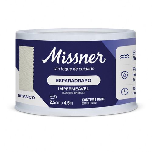 Esparadrapo Impermeável Missner Branco 2,5cm x 4,5m Esparadrapo Impermeável Missner Branco 2,5cm x 4,5m