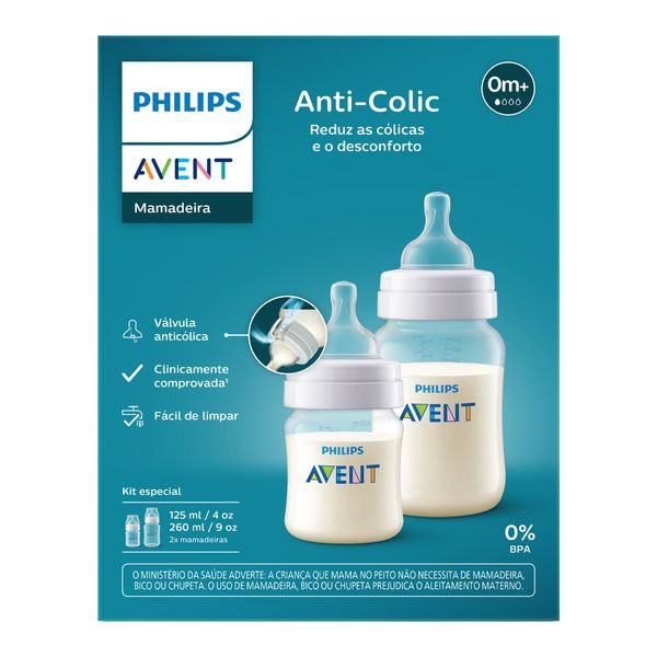 Kit Mamadeiras Avent Anti-colic 125ml + 260ml