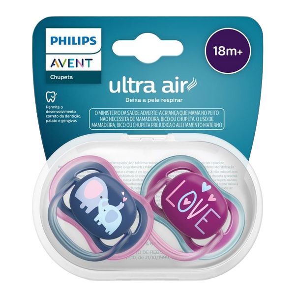 Chupeta Avent Ultra Air 18M+ Decorada Rosa e Azul 2 Unidades
