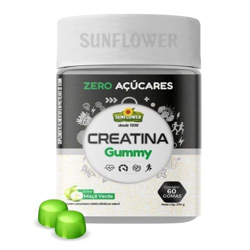 Creatina Monohidratada Gummy Gomas Sunflower 60 Unidades Sabor Maçã Verde