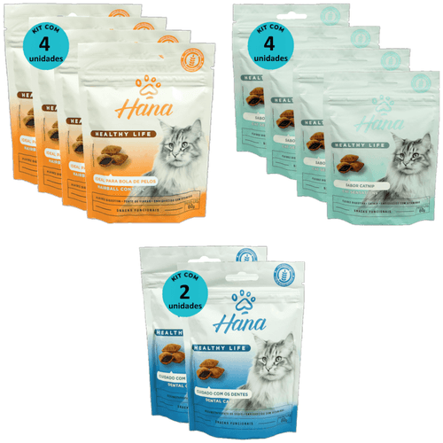 2 SNACKS HANA LIFE DENTAL CARE + 4 HAIRBALL CONTROL + 4 CAT SENSATIONS