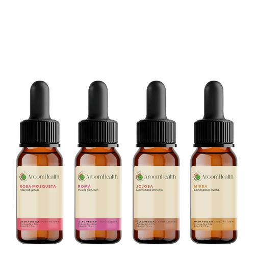 Kit de óleos vegetais puro natural – Rosa Mosqueta , Mirra, Jojoba e Romã – 20 ml cada Kit de óleos vegetais puro natural – Rosa Mosqueta , Mirra, Jojoba e Romã – 20 ml cada