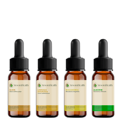 Kit de Óleos vegetais – Ojon Polpa, Linhaça Dourada, Macadâmia e Alecrim – 20 ml cada