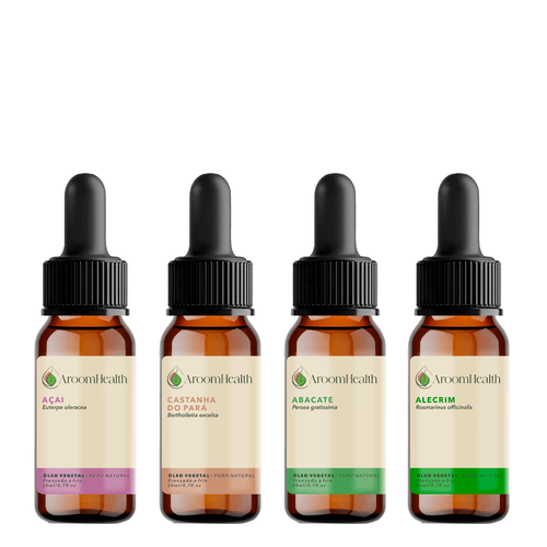 Kit de óleos vegetais – Açai, Castanha do Pará, Abacate e Alecrim – 20 ml cada Kit de óleos vegetais – Açai, Castanha do Pará, Abacate e Alecrim – 20 ml cada