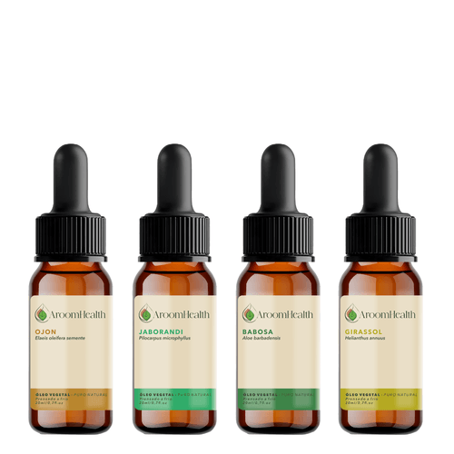 Kit de óleos vegetais puro natural – Semente de Ojon, Jaborandi, Babosa e Girassol – 20 ml cada