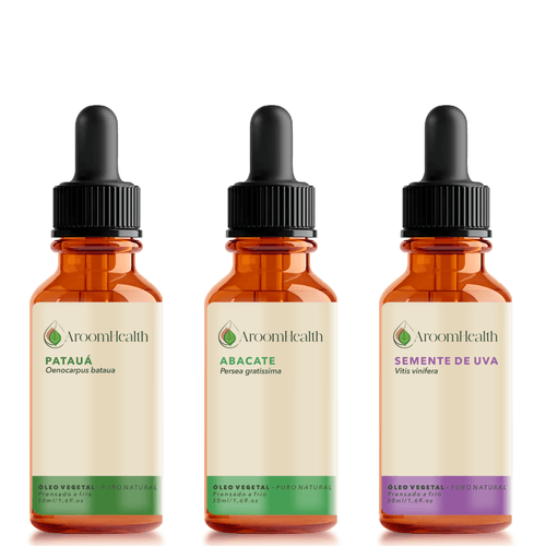 Kit de Óleos Vegetais Puro Natural – Patauá, Abacate e Semente de Uva – 30 ml cada