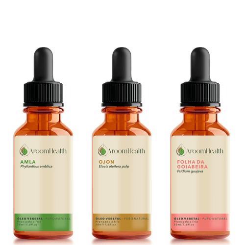 Kit de óleos vegetais  – Amla, Ojon Polpa/Batana e Folha da Goiabeira – 30 ml cada