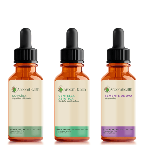 Kit de óleos vegetais puro natural – Copaíba , Centella Asiática e Semente de Uva – 30 ml cada
