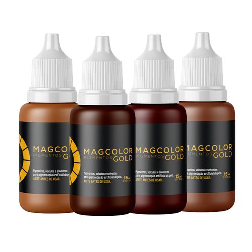 Kit 4 Pigmentos MagColor Gold Sobrancelhas Castanho 10ml