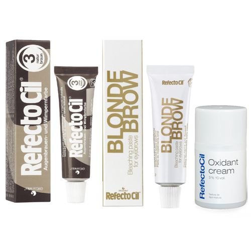 Kit 2 Tinturas Refectocil Castanho Natural + Blonde Brow + Oxidante Creme Kit 2 Tinturas Refectocil Castanho Natural + Blonde Brow + Oxidante Creme