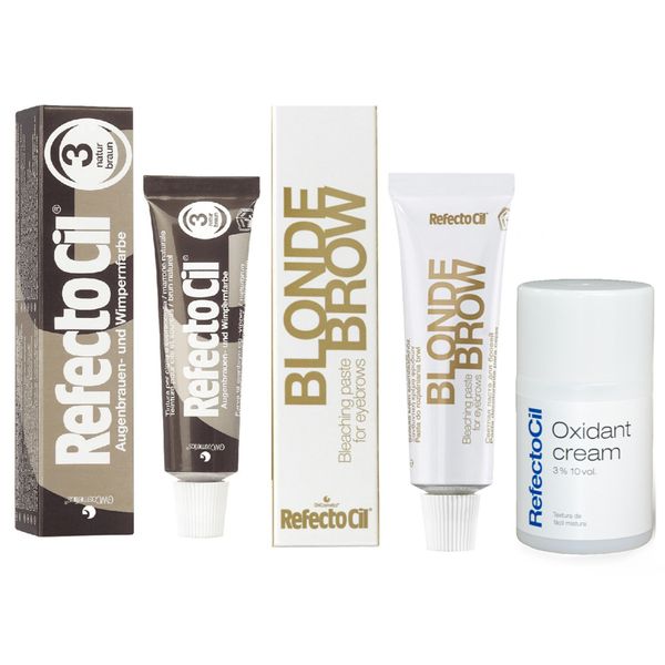 Kit 2 Tinturas Refectocil Castanho Natural + Blonde Brow + Oxidante Creme