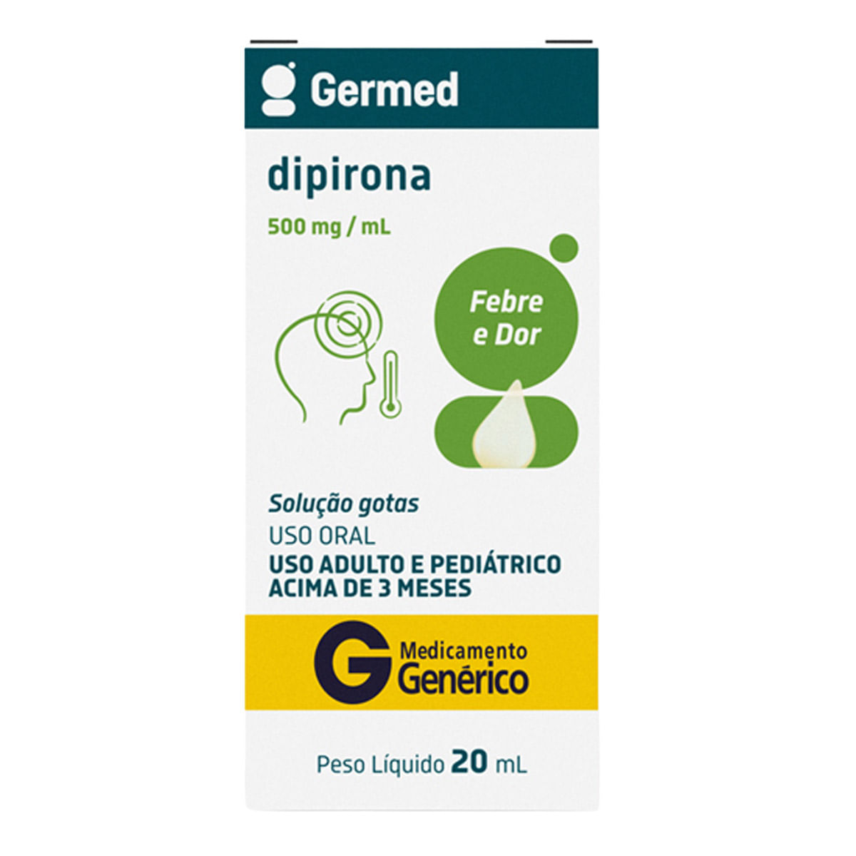 Analgésico e Antitérmico Dipirona Sódica 500mg/ml Genérico Germed 20ml