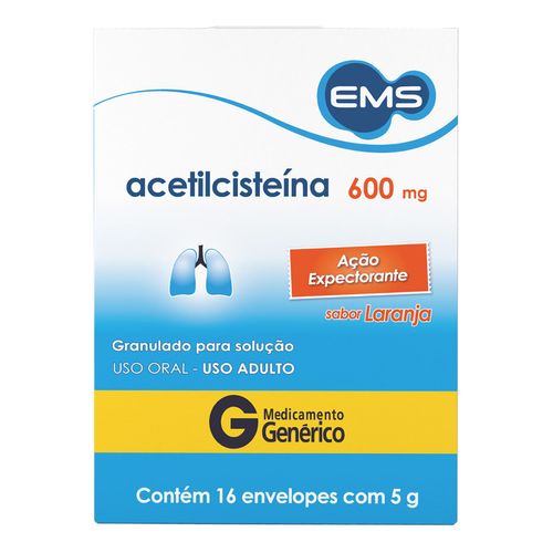 Expectorante Acetilcisteína 600Mg/G Genérico Ems Sabor Laranja 16G