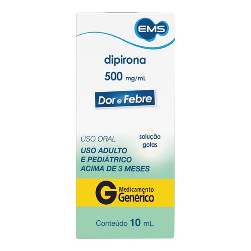 Analgésico E Antitérmico Dipirona Monoidratada 500Mg/Ml Genérico Ems 10Ml Solução Gotas