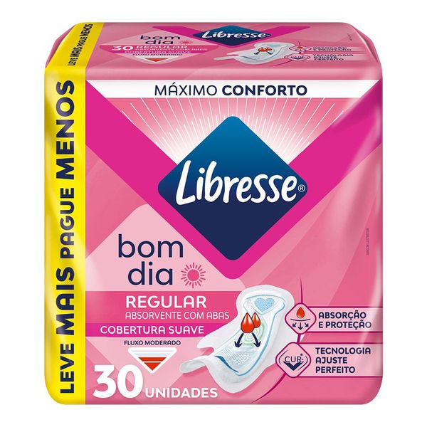 Absorvente Libresse Bom Dia Regular com Abas Suave 30 Unidades